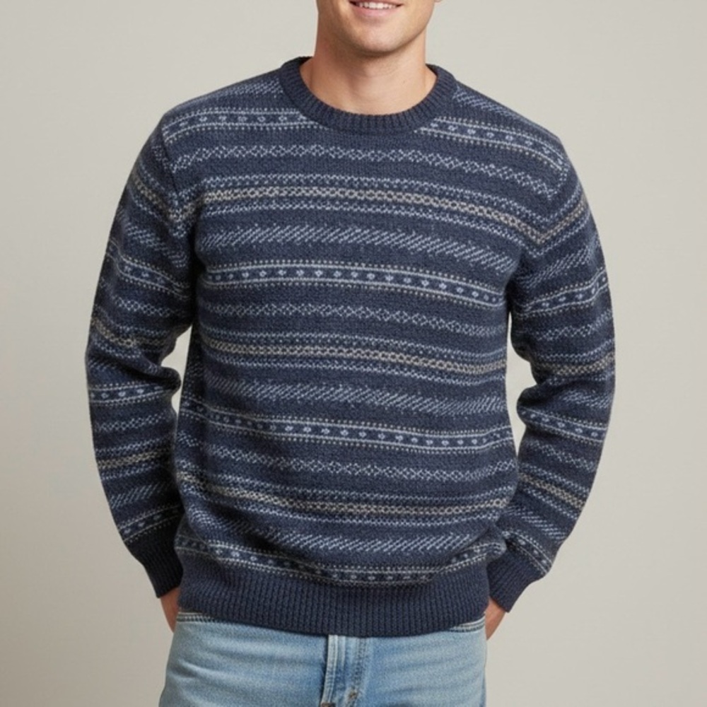 BROOKS BROTHERS Vintage 80s Shetland Wool Fair Isle Sweater Navy Large